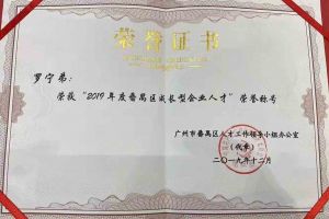(中国)·顶奢体验集团罗宁弟董事长荣获“2019年度番禺区成长型企业人才”
